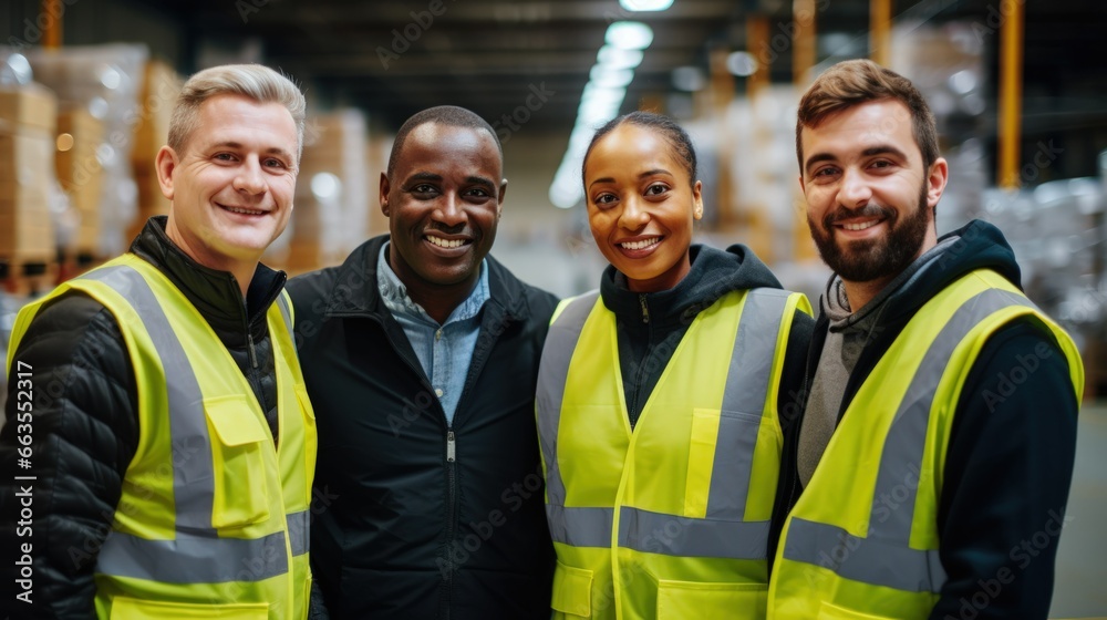 Portrait of a diverse group of industrial workers working in a factory. Portrait of a diverse group of industrial workers working in a factory.