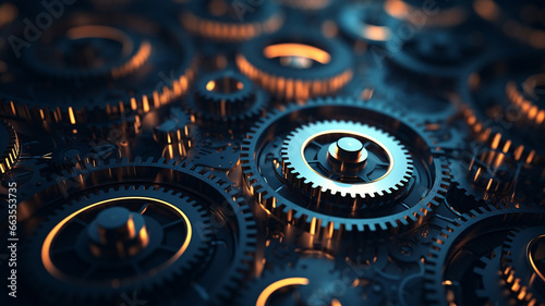 gears and cogs on a blue background. 3 d rendering photo