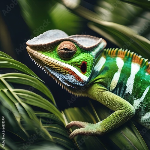 A chameleon in camouflage military attire, blending into its surroundings4 photo