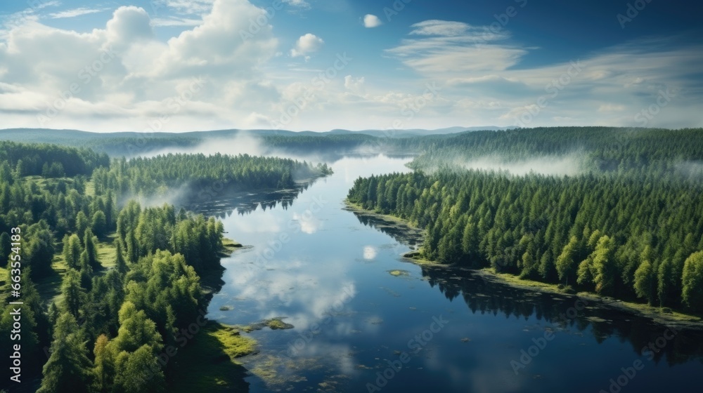 serene lake surrounded by dense forest generative ai serene lake surrounded by dense forest generative ai