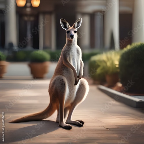 A classy kangaroo in an elegant evening gown, attending a high-society event3