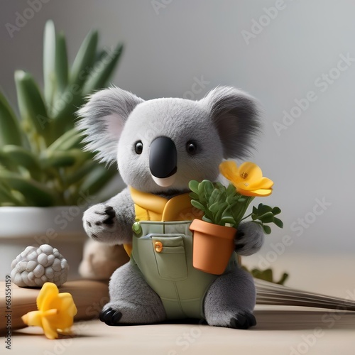 A koala as a gardener, wearing overalls and tending to a tiny garden1 photo