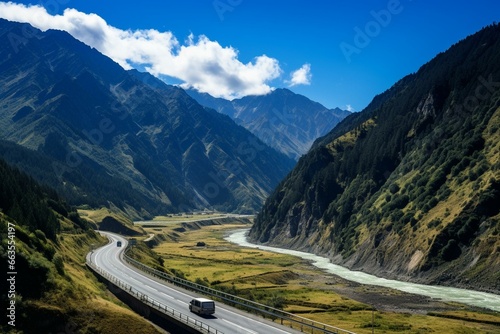 A bright day with a close-up view of Transfăgărășan highway. Generative AI