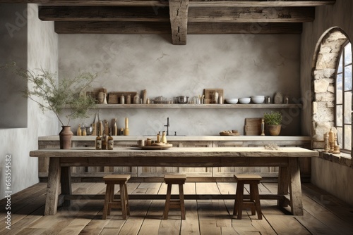 farmhouse empty room mockup with rustic wooden beams