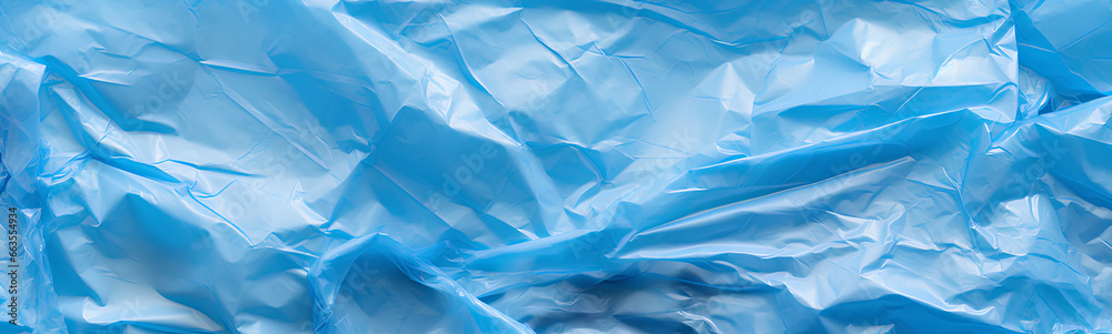 Wrinkled blue plastic texture. Concept of sustainability. Background.