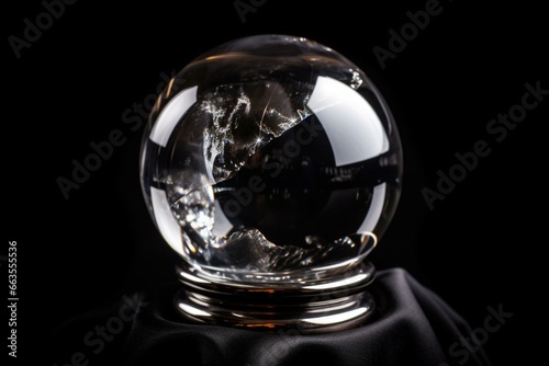 crystal ball on black background. Generative AI