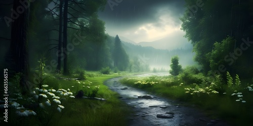 Natural landscape in rainy weather