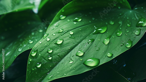 green leaf with water drops, nature background