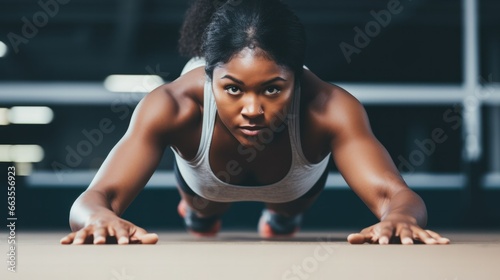Female athlete doing HIIT workout plank pose