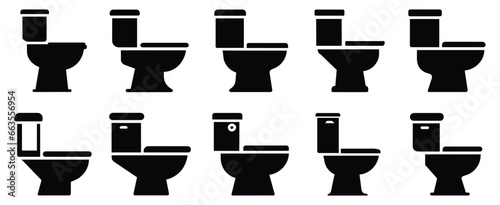Set of toilet icon, side view, silhouette flush toilet design element suitable for websites, print design, app, vector illustration