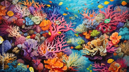 vibrant coral reef in clear blue waters, teeming with marine life, seen from above generative ai © ThisDesign