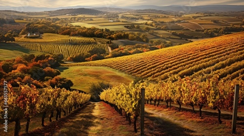 vineyard in autumn  with vibrant foliage and rows of grapevines seen from above generative ai
