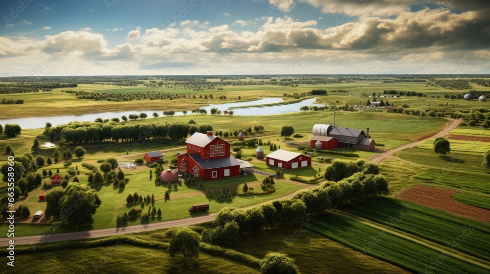 custom made wallpaper toronto digitalaerial view of a rural farm with fields of crops and a red barn nestled in the landscape generative ai