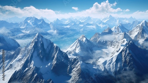 aerial view from a mountain with snow-capped peaks generative ai