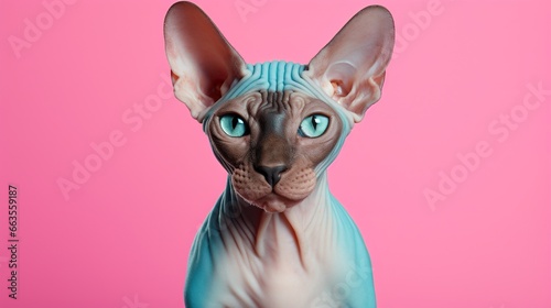 hairless sphinx cat on pink background © goami