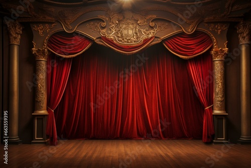 stage podium above curtain. Generative AI