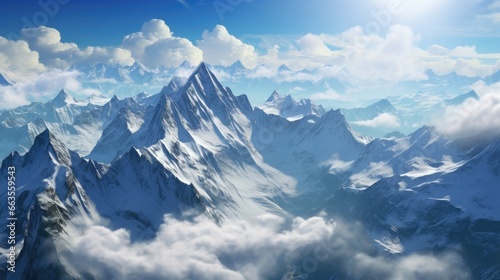 aerial view from a mountain with snow-capped peaks generative ai © ThisDesign