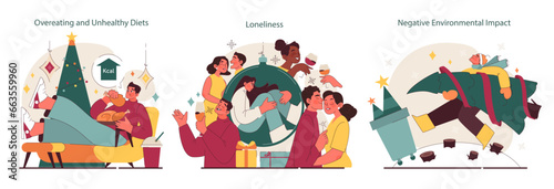 Christmas and new year celebration set. Family members or friends getting