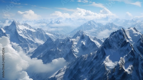 aerial view from a mountain with snow-capped peaks generative ai