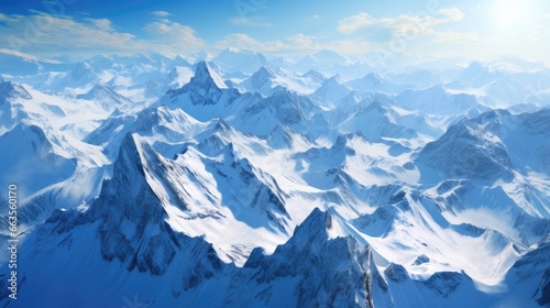 aerial view from a mountain with snow-capped peaks generative ai © ThisDesign