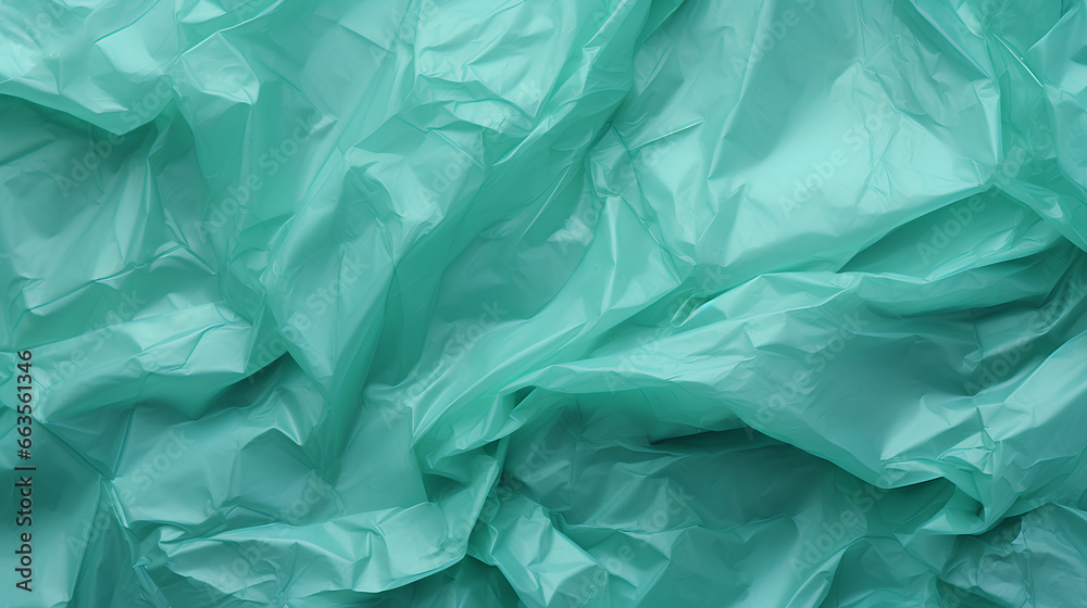 Fototapeta premium Wrinkled green plastic texture. Concept of sustainability. Background.