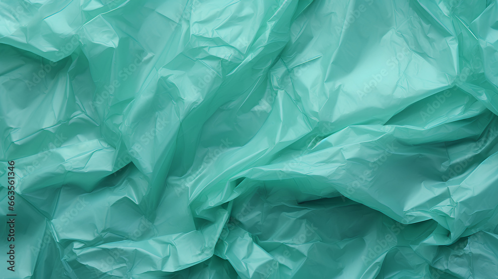 Wrinkled green plastic texture. Concept of sustainability. Background.