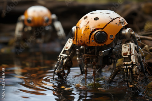 Nano-scale robots deployed in oil spills, diligently breaking down and eliminating contaminants. Generative Ai.