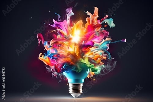 An abstract light bulb exploding with full colors. Ai generative. © dreamer82