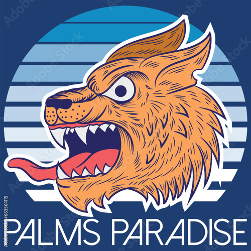 illustration of a furious puma tiger in college style with varsity texts with simulation of embroidery and contrasting background, college color.