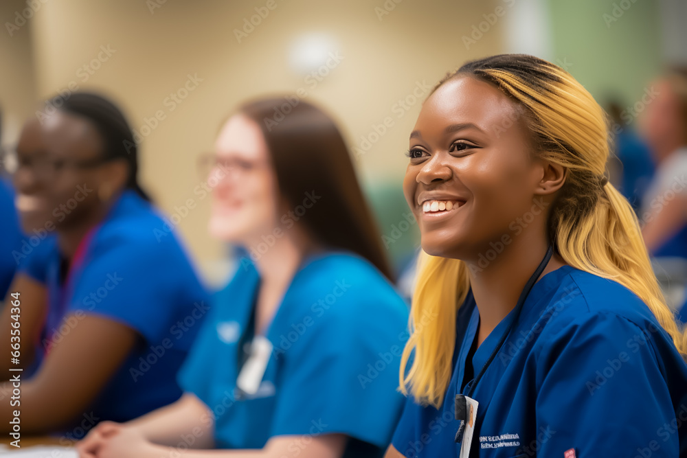 Fototapeta premium A group of nurses sitting at a table