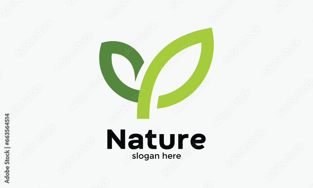Nature leave logo minimalist design green eco concept bio ecology health life environmental conservation plant growth symbol - obrazy, fototapety, plakaty 