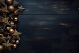 Flat lay composition of Christmas background with festive decoration, stars and candles