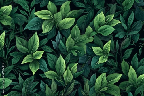 Dark green leaves on floral background. Generative AI