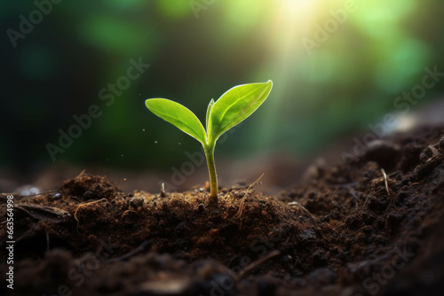 Green seedling illustrating concept of new life and environmental conservation in spring