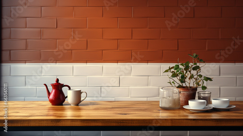 blurred coffee shop background empty table  bright wall.generative ai