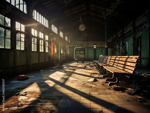 Desolate rural train station with worn-out tracks, surrounded by wilderness, evoking a sense of abandonment.