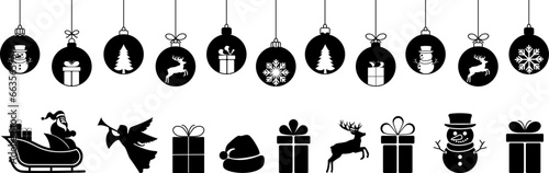 Set of Christmas icons. Christmas design elements.Snowflake,christmas ball,santa claus,gift box,christmas tree,snowman,reindeer.Christmas icons collection.
