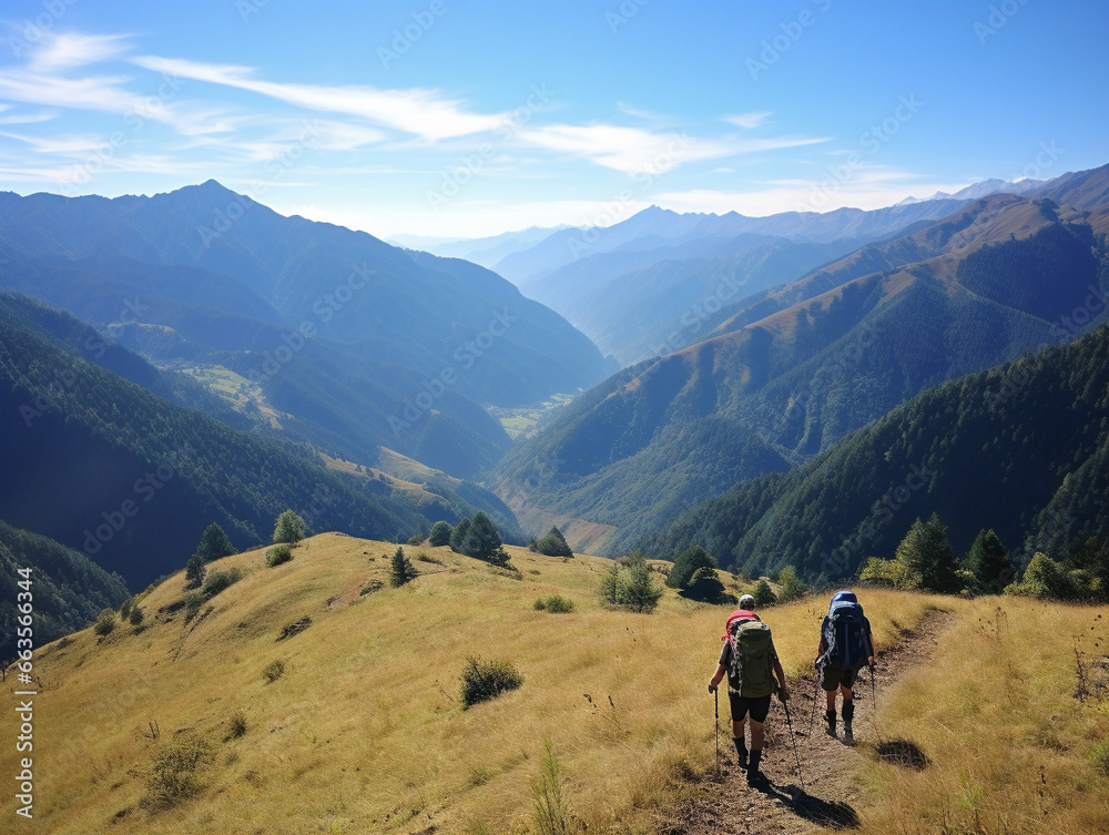 A photo capturing adventurous hikers and backpackers traversing a scenic long-distance trail.