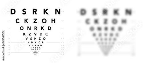 LogMAR chart Eye Test Chart blurred medical illustration. Line vector sketch style outline isolated on white background. Vision board ophthalmic for visual examination Checking optical glasses