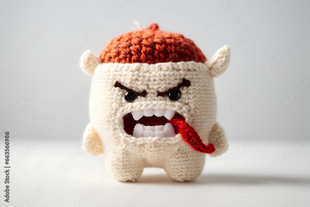 Angry Knitted Tooth mascot with hat, tongue out Angry Knitted Tooth mascot with hat, tongue out