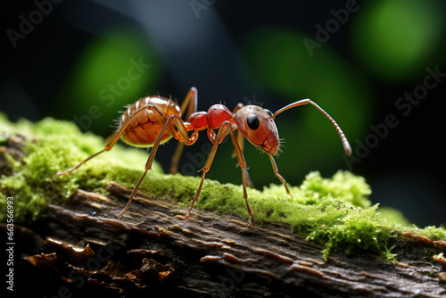 A leafcutter ant carrying a green leaf fragment back to its underground fungus garden. Concept of specialized roles in the colony. Generative Ai. © Sebastian