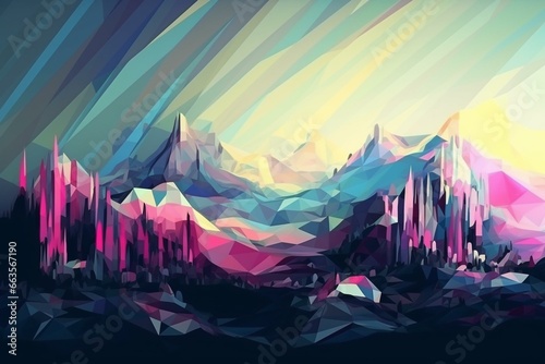Abstract glitchy landscape with distorted geometric elements. Generative AI