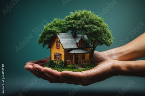 Hand holding a house, realstate investment conept photo