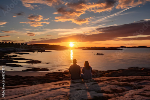 Couples watching a serene sunset at Payne's Bay Beach    photo