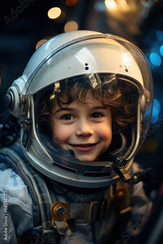 A little boy dreams of becoming an astronaut. Ai generative.