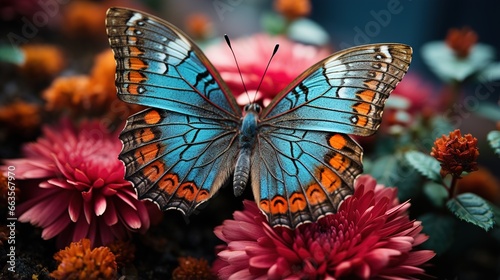 A beautiful colorful butterfly sitting on a flower. Ai generative.