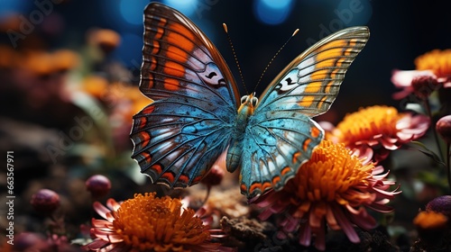 A beautiful colorful butterfly sitting on a flower. Ai generative.