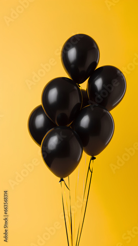 Black balloons with yellow background. Black Friday and Cyber Monday. 