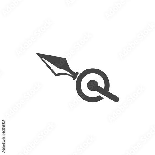 The monogram is the letter Q and spear. Simple, elegant and outline.