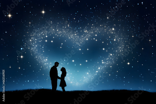 Silhouette of a couple under a heart-shaped star constellation   © Nelson